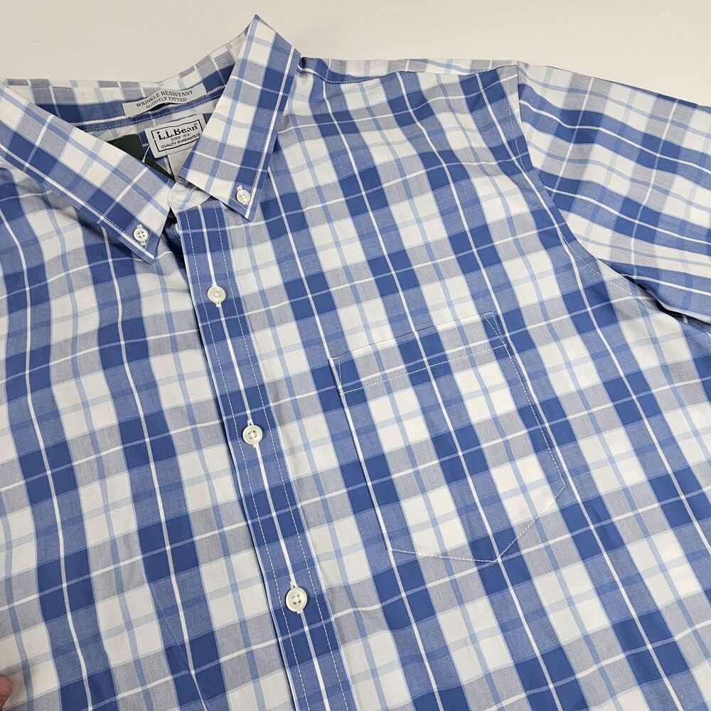 LL Bean Mens XL Tall Plaid Short Sleeve Shirt NWT TrueCool Wrinkle Resistant